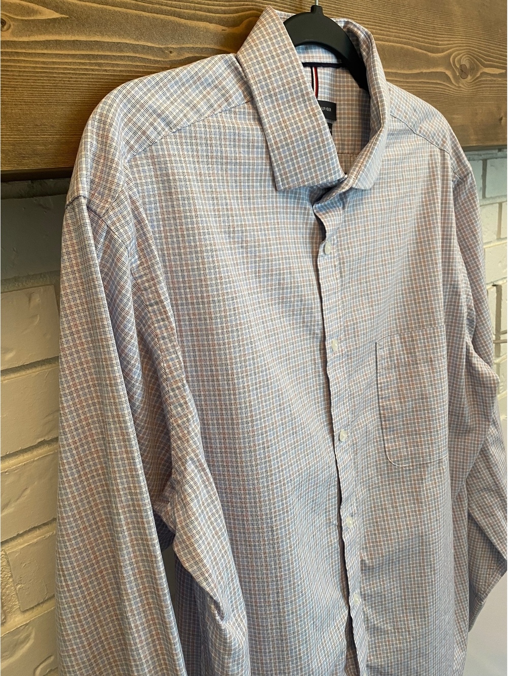 Tommy Hilfiger Men XL 34/35 Cotton Check Plaid Button Up Dress Shirt